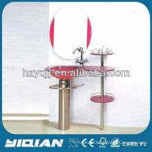 Modern Red Glass Cabinet Stainess Steel Bracket for Countertop With Mirror Glass Bathroom Vanity